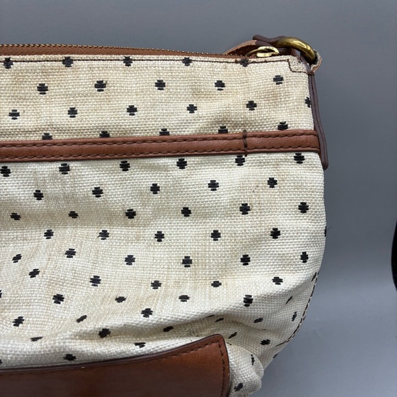 Fossil Fiona Polka Dot Canvas Crossbody Shoulder Purse Bag Cow Hide - Picture 6 of 12